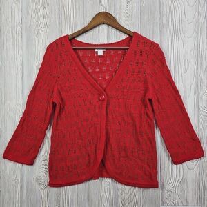 Christopher & Banks Cardigan Women's‎ Large Red Open Knit Lightweight Christmas